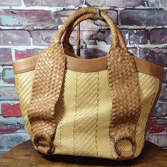 Cole Haan Woven Leather/Straw Tote Bag